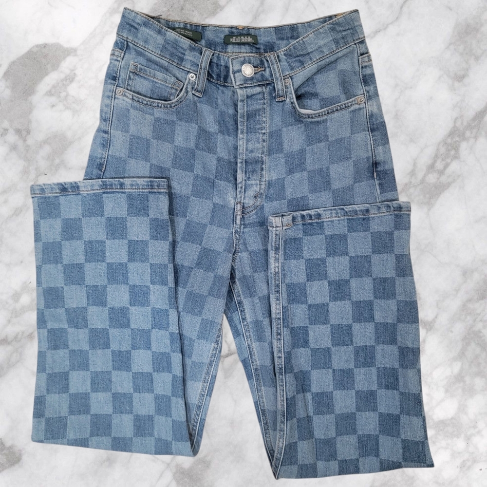Sz0 Checkered Jeans Wild Fable High Rise